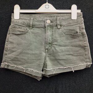 American Eagle Hi-Rise Shortie Womens 0 Green Denim Cutoff Shorts Y2K Stretch